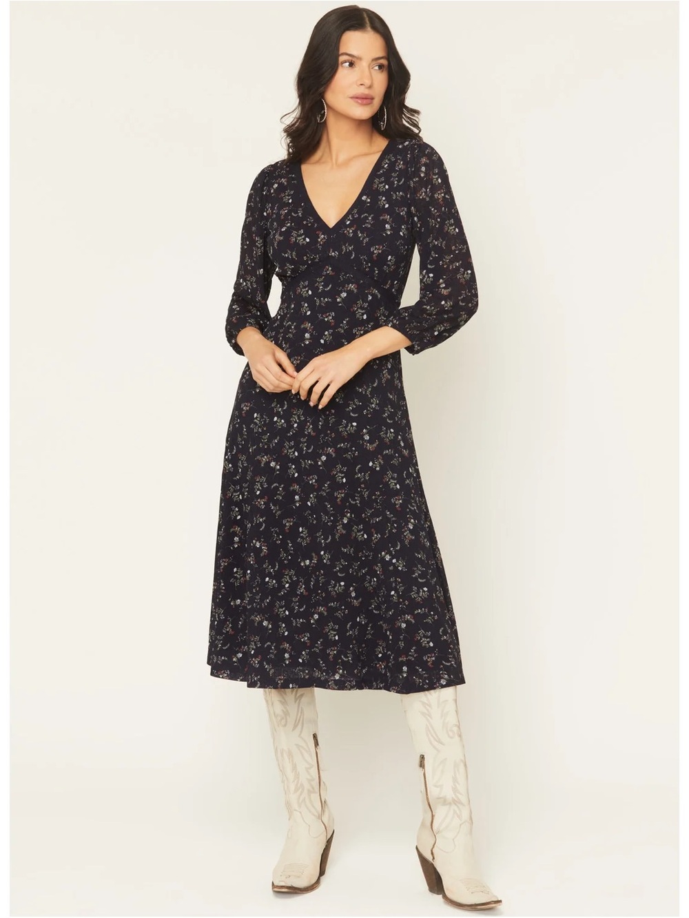 Idyllwind Navy Floral V-Neck Midi Dress